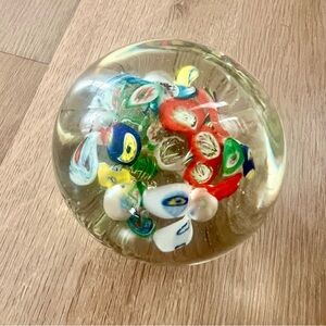 Vintage Italian Murano Art Glass Millefiori Paperweight‎ Multi-color Flowers